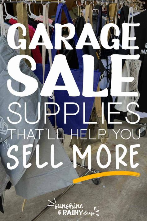 In order to host a successful garage sale, it's important to plan and have the right garage sale supplies to make it a good shopping experience for your customers. Set a budget of how much you are willing to spend on garage sale supplies keeping in mind that you don't want to wipe out any earnings you would make at the sale. Diy Clothes Rack For Yard Sale, Garage Sale Printables, Garage Sale Pricing Guide, Garage Sale Clothes, Successful Garage Sale, Yard Sale Hacks, Yard Sale Organization, Garage Sale Organization, Vintage Market Booth