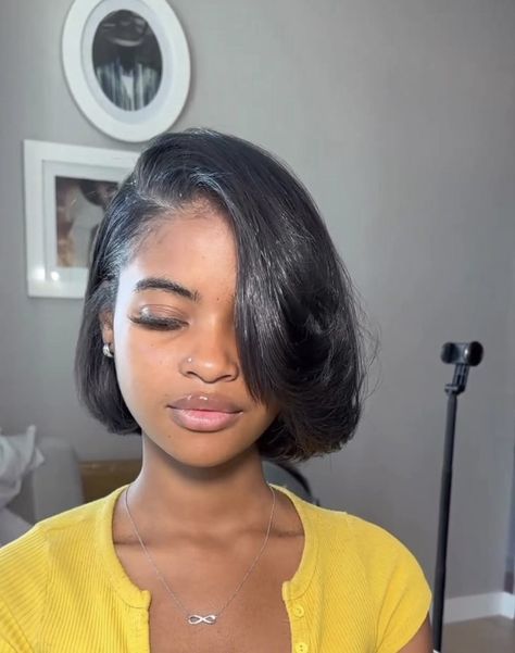 Bobs For Black Women Natural, Short 90s Bob, Bobs On Black Women Real Hair, Natural Hair Bob Cut, Healthy Black Hair, Natural Hair Bob, Straight Natural, Silk Press, Cute Hairstyles For Short Hair