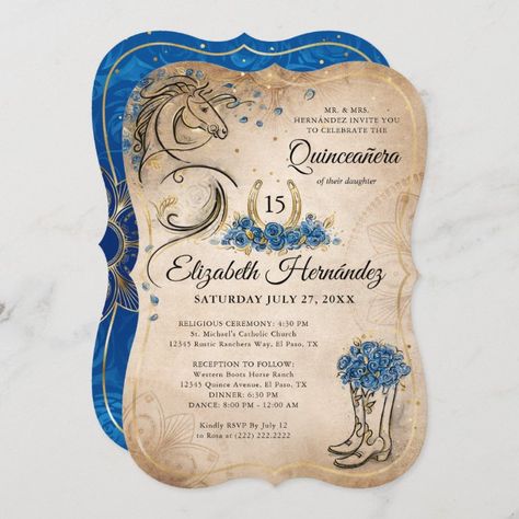 Horse Birthday Invitations, Invitations Quinceanera, Equestrian Wedding, Birthday Lights, Sweet 16 Party, Horse Birthday, Blue Horse, Sweet 16 Invitations, Quinceanera Invitations