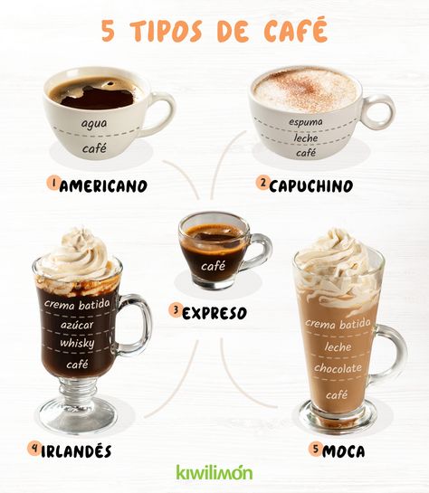 Cute Cafe Ideas, Expresso Cafe, Baileys Drinks, Vanilla Iced Coffee, Cafe Barista, Types Of Coffee, Coffee Ingredients, Coconut Bars, Coffee Making