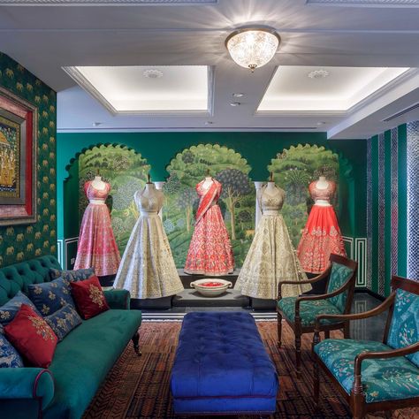 Everything you need to know about Anita Dongre’s new flagship store Hyderabad | Vogue India Boutique Interior Design Indian, Fashion Boutique Interior, Clothing Boutique Interior, Bridal Boutique Interior, Interior Design Indian, Bridal Showroom, Bridal Trends, Retail Store Interior Design, Clothing Store Interior