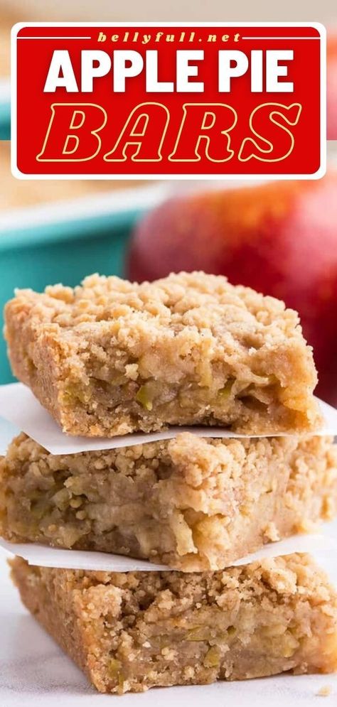 Family and friends will love these apple bars! With a crumble bottom and top, these easy Thanksgiving dessert squares will remind you of a cinnamon apple pie. Give this fall baking recipe a try! Creamy Apple Squares, Healthy Gala Apple Recipes, Apple Pie Squares Easy, Easy Apple Squares, Potluck Apple Recipes, Apple Crumble Squares, Cookie Sheet Apple Pie Bars, Apple Pie Bars Recipe Easy, Apple Crisp Bars Recipe Easy