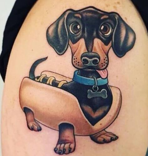 Silly Dog Tattoo, Weenie Dog Tattoo, Daschund Drawing, Sausage Dog Tattoo, Wiener Dog Tattoo, Puppy Tattoo Ideas, Pablo Tattoo, Doxie Tattoo, Dachshund Tattoo Ideas