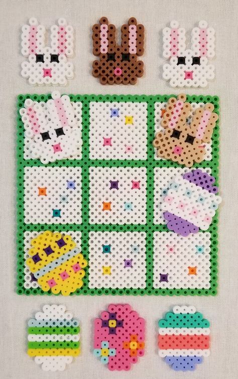 Perler Bead Easter Patterns, Perler Bead Tic Tac Toe, Easter Perler Beads, Perler Bead Easter, Easter Perler Bead Patterns, Perler Easter, Cat Perler Beads, Peeler Bead Ideas, Easy Perler Bead Patterns