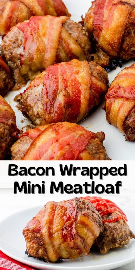 Mini Bacon Wrapped Meatloaf Recipe Bacon Wrapped Mini Meatloaf Recipes, Bacon Wrap Meatloaf, Bacon Wrapped Meatloaf With Cheese, Hamburger Meat And Bacon Recipes, Mini Bacon Wrapped Meatloaf, Bacon Wrapped Meatloaf Muffins, Bacon Wrapped Smoked Meatloaf, Bacon Meatloaf Recipes Easy, Bacon Wrapped Ground Beef Recipes