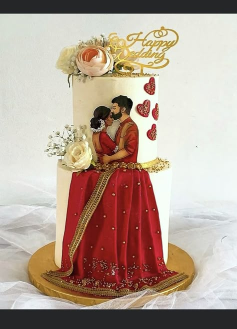 Cake Designs For Marriage, Indian Bride Cake, Reception Cake Designs Unique, Wedding Cake Indian Style, Indian Wedding Cakes Ideas, Engagement Cake Designs Simple 1 Tier, Engagement Cake Designs Couple, 25th Marriage Anniversary Cake, Engagement Cake Indian