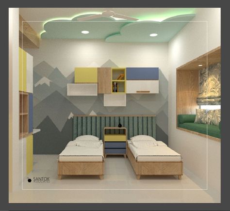 Children Bedroom Ceiling Design, Kids Bedroom Ceiling Design, Kids Room False Ceiling Design, Kids Bedroom False Ceiling, Children Bed Design, Kids Room Ceiling Design, Viswakarma Ji, Kids Room Decoration Ideas, Cove Lights