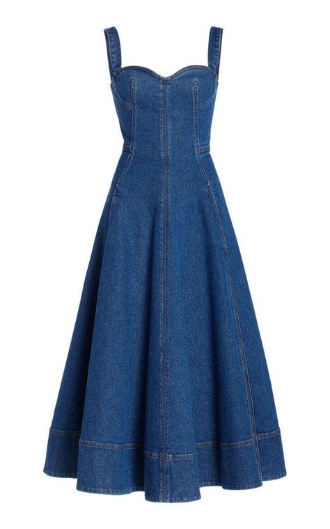 Denim Dress Outfit, Holiday Wear, Dress Outfit, Sweetheart Neck, Ladies Dress Design, Modest Outfits, Outfits Casuales, Jeans Dress, Stylish Dresses