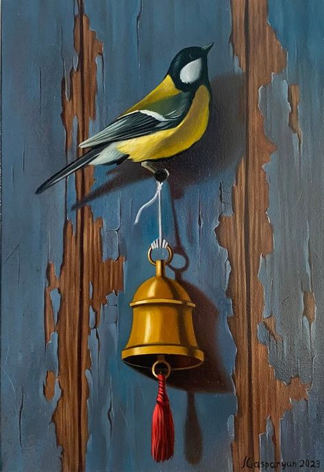 Bird Still Life, Bell Painting, Photorealism Art, Painting Realistic, Still Life Photos, Painting Subjects, Bird Painting, Creative Painting, Photorealism