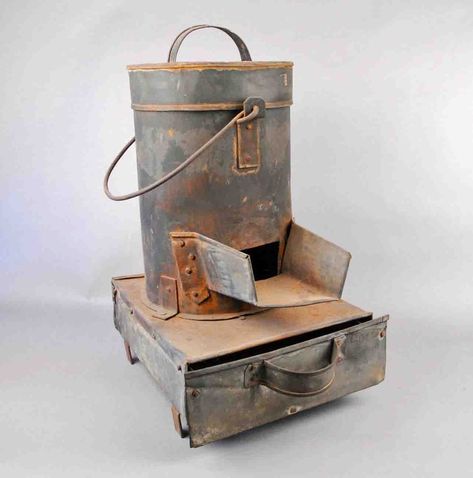 A sheet iron stove that held a charcoal fire used by tinsmiths to heat their irons. Tin Smithing, Chimney Cowls, Sheet Metal Work, Wood Heat, Blacksmith Forge, Metal Smithing, Apocalypse Survival, Tin Metal, Tin Art