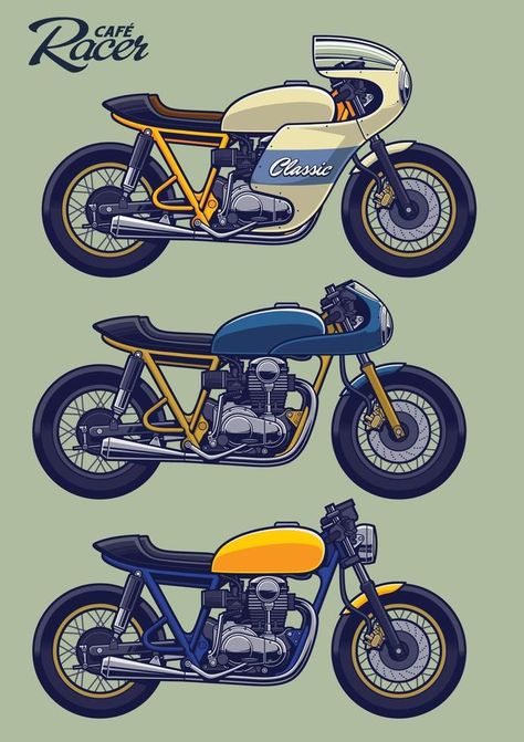 Retro Cafe Racer, Cafe Racer Bikes Vintage, Vintage Motorcycle Art, Cafe Racer Parts, Cafe Racer Moto, Cafe Racer Design, Motos Vintage, Motorcycle Drawing, Vintage Cafe Racer