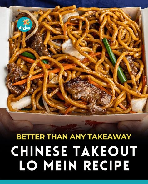 Chinese Takeout Lo Mein Recipe | Easy Copycat Recipe | Restaurant-Style Dinner Idea via @diyjoycrafts Chinese Takeout Lo Mein, Takeout Lo Mein Recipe, Take Out Lo Mein Recipe, Best Chinese Lo Mein Recipe, House Lo Mein Recipe, Authentic Lo Mein Recipe, Best Beef Lo Mein Recipe, Mall Chinese Food, Chinese Lo Mein Recipe