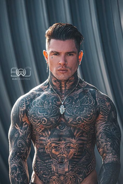 Full Body Tattoo Designs, Andrew England, Mafia Men, Tattooed Models, Large Mens Fashion, Body Tattoo Design, Tattooed Men, Body Aesthetic, Gentlemen's Club