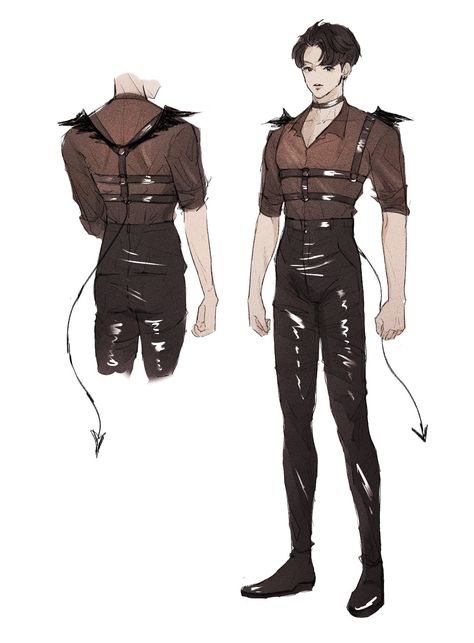 Suit With Harness Men, Incubus Outfit, Male Dancer Outfit, Demon Outfit Male, Edgy Male Outfits, Scandalous Outfits, Thick Body Outfits, Harness Outfit, Clothes Drawing