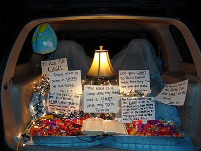 Your word is a lamp unto my feet and a Light unto my path - Bible/Church Trunk or Treat idea Biblical Trunk Or Treat Ideas For Cars, Light Unto My Path, Church Trunk, Harvest Ideas, Car Decorating, Church Halloween, Trunk Or Treat Ideas, Church Games, Christian Halloween