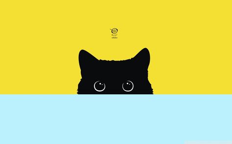 Black Cat, Computer, I Love, Wallpapers, Yellow, Blue, Black