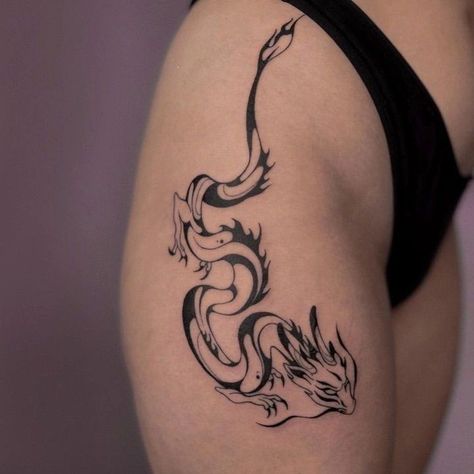 Thigh Dragon Tattoo, 93 Tattoo, Maching Tattoos, Cute Thigh Tattoos, Dragon Tattoo For Women, Wicked Tattoos, Chest Piece Tattoos, Creepy Tattoos, Red Ink Tattoos