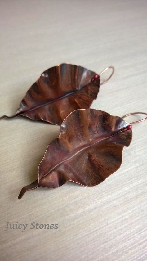 Forest Jewelry, Metal Etching, Jewellery Ideas, Copper Plated, Stained Glass Art, Sheet Metal, Fall Leaves, Leaf Earrings, Making Ideas