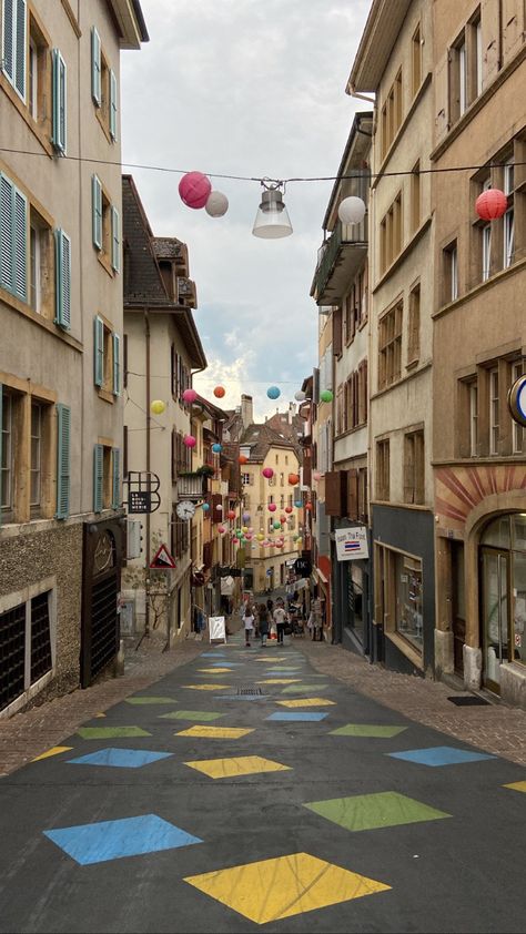 #neuchatel #switzerland #europe #summer #town #street European Town, Neuchatel Switzerland, Small Towns In Switzerland, Best Towns In Switzerland, Switzerland Street, Small European Town Aesthetic, Switzerland Town, Old Town Switzerland, Old Town Geneva Switzerland