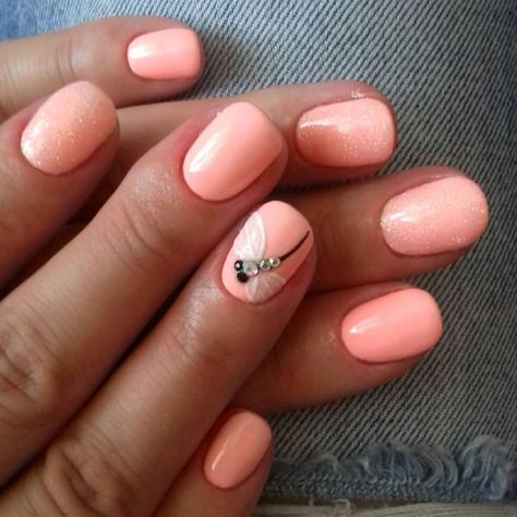 Nail Art Dragonfly, Dragon Fly Nails Design, Nails With Dragonfly, Dragonfly Nails Designs, Dragon Fly Nails, Nails Dragonfly, Peach Color Nails Designs, Dragonfly Nails, Insect Nails