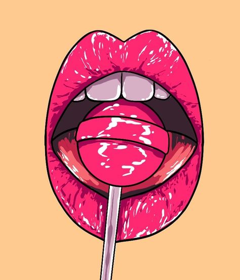 Lips With Lollipop Drawing, Lips With Lollipop, Lollipop Drawing, Drawing Pop Art, Lips Lollipop, Aesthetic Lips, Images Pop Art, Lips Illustration, Drawing Lips