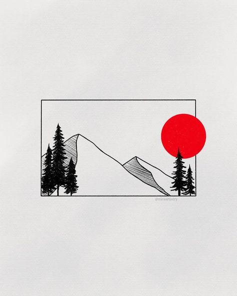 Mountain Sun Tattoo, Campfire Tattoo, Simple Tshirt Design, Camper Drawing, Sun Tattoo Designs, Tattoos Inspo, Small Frames, Sun Drawing, Minimal Drawings