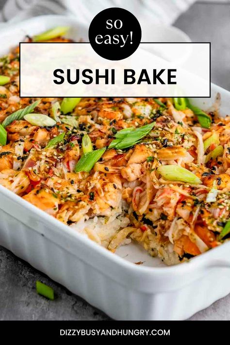 A unique take on the classic Japanese dish, this Sushi Bake is the perfect way to feed the whole family! A sushi casserole is an excellent dish to satisfy any crowd. It combines all of your favorite sushi ingredients in a layered casserole that’s baked in the oven and is much easier than classic sushi. It’s more affordable as well, but just as delicious! Lazy Sushi Bake, Easy Salmon Sushi Bake, Sushi Casserole Easy, Sushi Lasagna, Sushi Casserole Recipe, Sushi Bake Salmon, Sushi Bake Recipe Easy, Sushi Casserole, Easy Sushi Bake