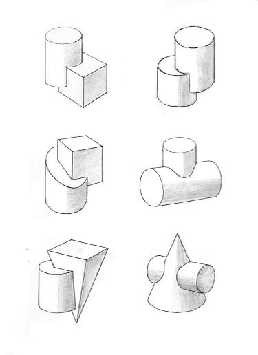 Practice Drawing Shapes, Geometric Shapes Drawing, 3d Geometric Shapes, Composition Drawing, Form Drawing, Perspective Drawing Lessons, Geometric Shapes Art, Art Basics, Object Drawing