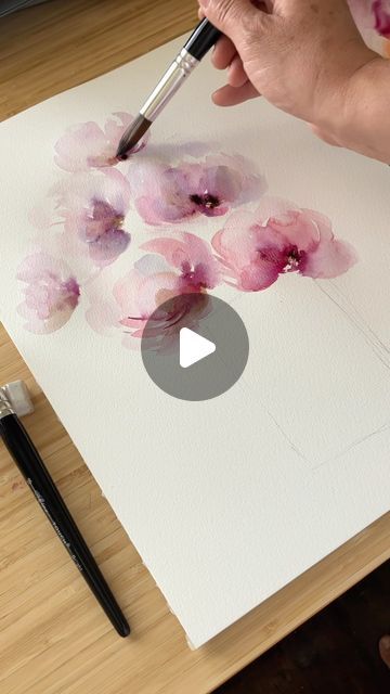 Orkidea Flower, Watercolour Inspiration Flowers, Simple Watercolor Flowers Tutorials, Watercolor Flower Ideas, Water Painting Flowers, Watercolour Flowers Tutorial, Watercolor Paintings Flowers, Water Paint Flowers, Flower Watercolor Paintings