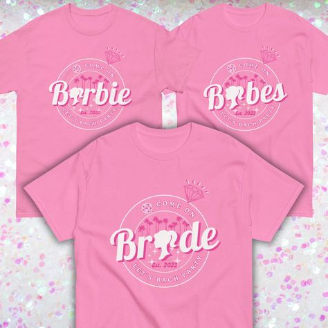 barbiecore, barbie movie, barbie themed bachelorette party, babrbie pink matching bachelorette shirts, barbie bride shirt, wedding party, bridal party, barbie bachelorette, doll bachelorette party, malibu bachelorette party, come on barbie lets go party, come on bride lets bach party, bride 2023, margot robbie Malibu Bachelorette, Pink Malibu, Bachelorette Matching Shirts, Bride 2023, Bride Tribe Bachelorette, 2023 Bride, Barbie Bachelorette, Themed Bachelorette, Bridal Squad