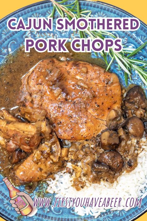 Cajun Smothered Pork Chops epitomizes Cajun cooking. Simple methods extracting every bit of flavor from the ingredients. Pork chops with Cajun seasonings are simmered slowly with onions in wine and stock until the pork is fork-tender and the gravy is thick and deep in flavor. Cajun comfort food at its best! Cajun Fried Pork Chops, Cajun Smothered Pork Chops, Cajun Pork Tenderloin, Cajun Pork Chops, Cajun Comfort Food, Breaded Pork Chops Baked, Cajun Seasonings, Leah Chase, Smothered Potatoes