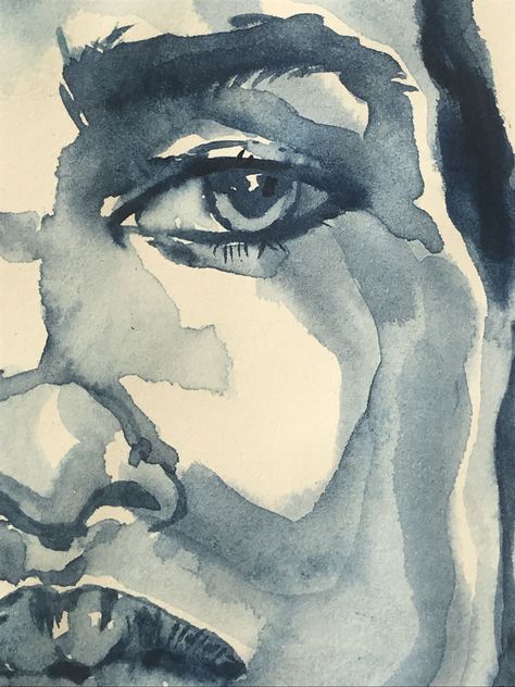 Ink Portrait Painting, Watercolor Art Portrait Abstract, Monochrome Watercolour Paintings, Monochromatic Face Painting, Watercolour And Pen Portrait, Monochrome Face Painting, Art Gcse Watercolour, Watercolour Portrait Artists, Watercolour Self Portrait