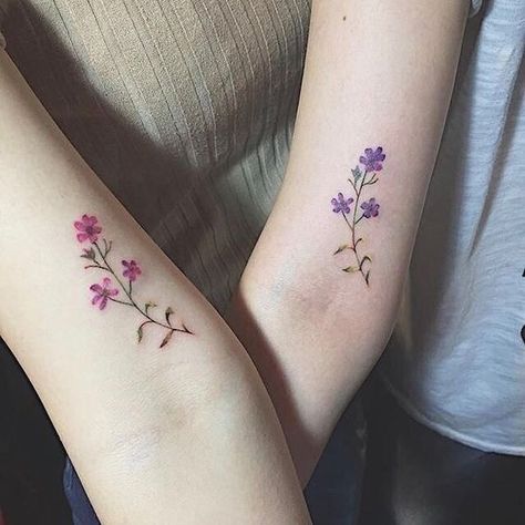 Beautifully Colored Flower Tattoos - Mother Son Tattoos - Mother Tattoos - MomCanvas Small Best Friend Tattoos, Sister Tattoo Designs, Matching Best Friend Tattoos, Bestie Tattoo, Matching Sister Tattoos, 4 Tattoo, Mother Tattoos, Bff Tattoos, Friendship Tattoos