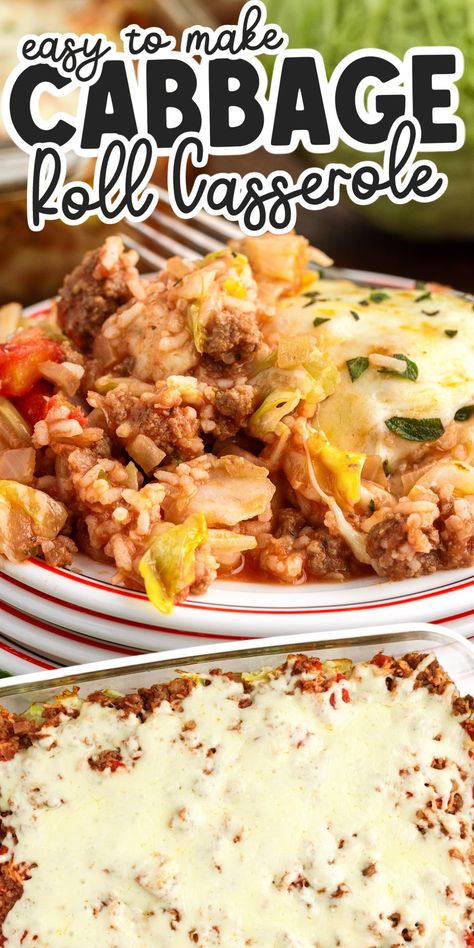 Cabbage roll casserole is a family favorite that is on the table in less than 1 hour. This quick dinner has all of the flavors of cabbage rolls, without all of the extra time and hassle it takes to make them. Tender cabbage is layered between a perfectly seasoned tomato based meat sauce, mixed with rice, and it topped with melty cheese. Easy Cabbage Roll Casserole, Lazy Cabbage Rolls, Easy Cabbage Rolls, Easy Stuffed Cabbage, Dinner Meal Planning, Grilled Chicken Wraps, Unstuffed Cabbage Rolls, Cabbage Casserole Recipes, Cabbage Roll Casserole