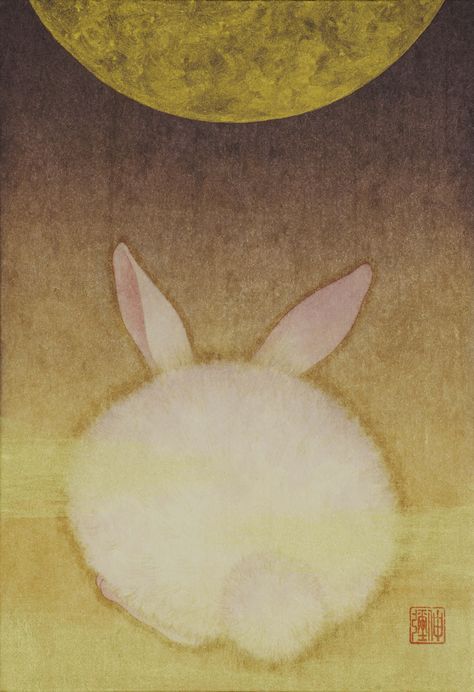 MOON VIEWING BY SHINYA TAMAI Illustrative Design, Moon Rabbit, Jean Dubuffet, Art Moon, Dorm Posters, Art Japanese, Rabbit Art, Bunny Art, China Art