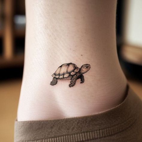 Meaningful Turtle Tattoos, Tortoise Tattoo Minimalist, Earth Turtle Tattoo, Wrist Turtle Tattoo, Simple Tortoise Tattoo, Turtle Tattoo Designs Simple, Red Eared Slider Turtle Tattoo, Tortoise Tattoo Ideas, Cute Tortoise Tattoo