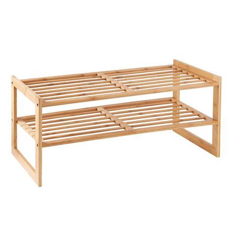 2-Tier Bamboo Stackable Shoe Shelf | The Container Store Shoe Organizer Aesthetic, Indie Bedroom Ideas, Apartment Refresh, Running Inspo, Best Shoe Rack, Shoe Holder, Wood Shoe Rack, Bamboo Shoe Rack, Stackable Shoe Rack