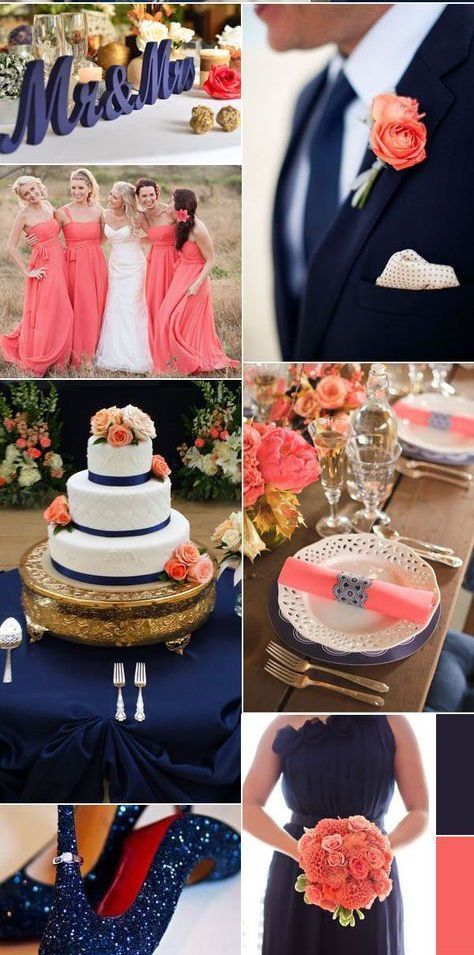 Navy Blue Coral And Silver Wedding, Navy Blue And Coral Wedding Theme, Navy Coral Wedding, Peach And Navy Blue Wedding, Coral And Navy Blue Wedding, Navy Blue And Coral Wedding, Blue Coral Weddings, Blue And Coral Wedding, Navy And Coral Wedding