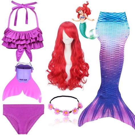 Ariel Halloween Costume, Mermaid Tail Costume, Swimmable Mermaid Tail, Mermaid Swim Tail, Mermaid Tails For Kids, Disney Princess Toys, Mermaid Toys, Wig Costume, Girls Costumes