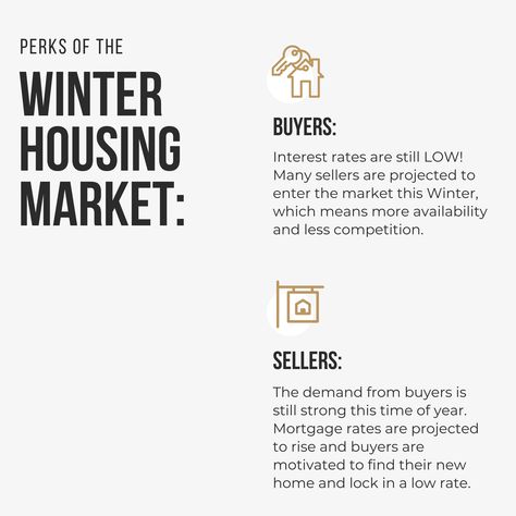 The housing market is still going strong this time of year! No matter what your real estate goals are, you can benefit in this market. Buyers - Interest rates are still LOW! Locking in a low rate now may help save you thousands over the life of your loan. Plus, many sellers are projected to enter the market this winter, which could mean more availability and less competition during your search. 🔑 Sellers - Demand is still high, as many buyers are motivated to find their new home and lock in a Real Estate Interest Rates, January Real Estate Posts, Real Estate Market Update, New Years Real Estate Marketing, December Real Estate Marketing, Winter Real Estate Marketing, Market Update Real Estate, New Years Real Estate, New Year Real Estate