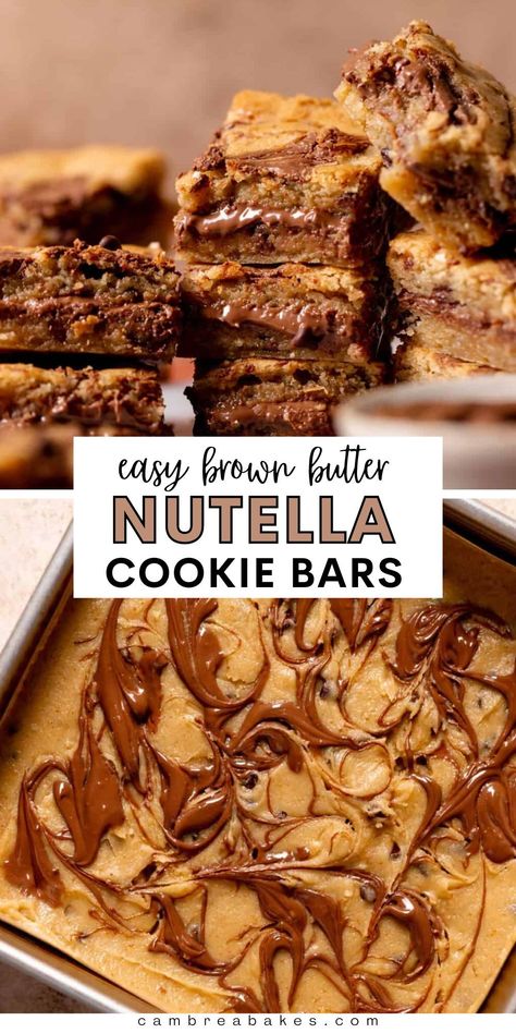 Nutella And Banana Recipes, Nutella Cookie Bars, Nutella Marshmallow Recipes, Baking With Nutella, Nutella Dessert Recipe, Nutella Treats, Nutella Bars, Biscoff Cookie Recipe, Cambrea Bakes