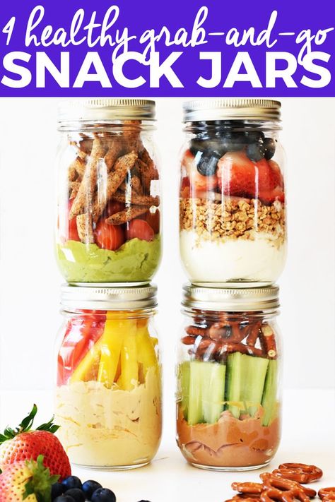 4 Healthy Grab-and-Go Snack Jars | healthy snack recipes, healthy snack jars, easy snack recipes, how to make a snack jar, healthy snack ideas, snack recipes healthy, snack jar ideas, on the go snack ideas || The Butter Half #snackjars #healthysnacks #snacksonthego #thebutterhalf via @thebutterhalf Vegan Healthy Snacks, Mediterranean Diet Snacks, Snack Jar, Healthy Snacks To Buy, Quick Healthy Snacks, Fresh Recipes, Mason Jar Meals, Diet Snacks, Snack Jars