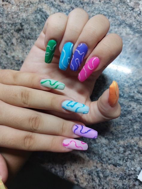 Multiple Colour Nails, Multicoloured Nails, Summer Nails Nail Art, Builder In A Bottle, Orly Gel Fx, Swirl Nails, Art Passion, Nails Long, Funky Nails