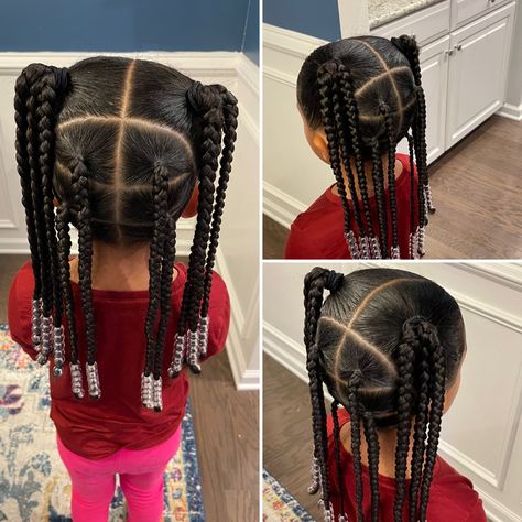 Bead Hair Styles, Hair Styles With Beads Kids, Little Mixed Girl Hairstyles Easy With Beads, Bead Hairstyles For Kids Natural Easy, Easy Kid Braid Styles, Easy Braids With Beads, Little Mixed Girl Hairstyles Braids With Beads, Beads In Hair Kids, Style Braids With Beads