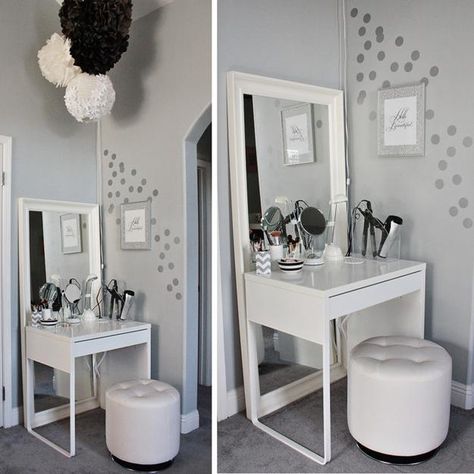 22 Small Dressing Area Ideas Bringing New Sensations into Interior Design Dressing Ikea, Ikea Small Spaces, Rectangle Bedroom, Vanity Makeover, Small Bedroom Furniture, Bedroom Makeup Vanity, Makeup Table Vanity, Small Vanity, Shared Bedroom