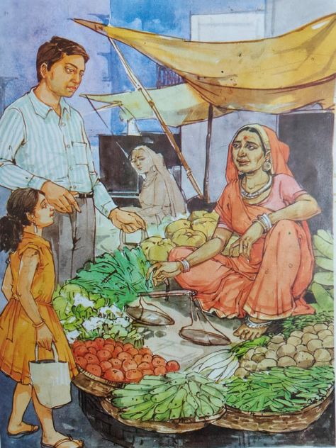 Village Memory Drawing, Village Market Drawing, Market Composition Drawing, Market Memory Drawing, Market Scene Drawing, Village Market Scene Drawing, Indian Watercolor Paintings, Watercolour Composition, Human Composition