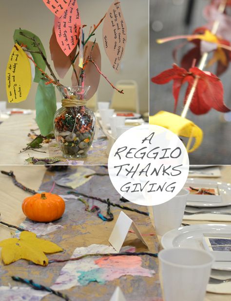 A Reggio Thanksgiving Feast! So beautiful- our feast is past this year but great ideas that could be used for any party in the future that we invite families to! Meri Cherry, Reggio Inspired Classrooms, Thanksgiving Kindergarten, Thanksgiving Crafts Preschool, Reggio Emilia Inspired, Reggio Classroom, Thanksgiving Classroom, Thanksgiving Projects, Thanksgiving Craft