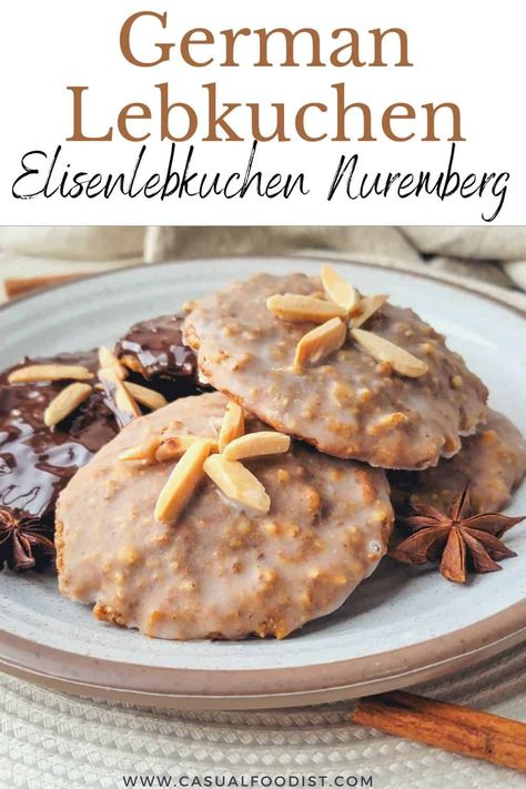 Filled with nuts, candied citrus and warm spices it's no surprise that lebkuchen are one of the most beloved Christmas cookies in Germany. Discover how to make traditional German lebkuchen (also known has Nuremberg lebkuchen or elisenlebkuchen) at home. | German Christmas cookies | German Gingerbread cookies | Traditional German cookies | German Gingerbread Cookies, German Lebkuchen, Christmas Breakfasts, Gingerbread Eggnog, German Gingerbread, Candied Citrus, German Christmas Cookies, German Cookies, Chocolate Gingerbread