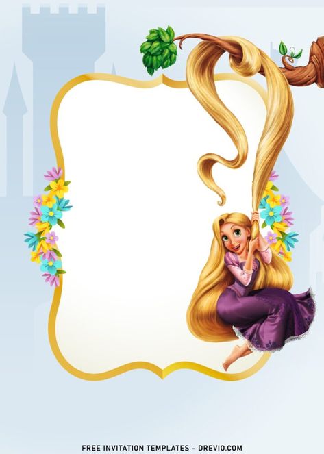 Rapunzel Invitation Template, Rapunzel Template, Rapunzel Birthday Invitation, Rapunzel Invitations, Rapunzel Birthday Cake, Bolo Rapunzel, Barbie Rapunzel, Rapunzel Cake, Tangled Birthday Party