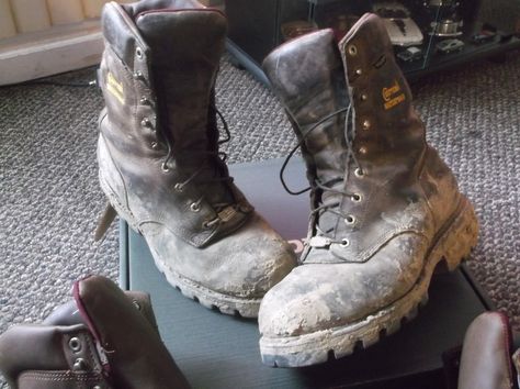 Functional Leather Hunting Boots, Heavy-duty Leather Boots For Construction, Concrete Boots, Homestuck Headcanons, Buckaroo Boots, Oc Clothes, Logger Boots, Military Leather Boots With Reinforced Toe, Dirty Boots